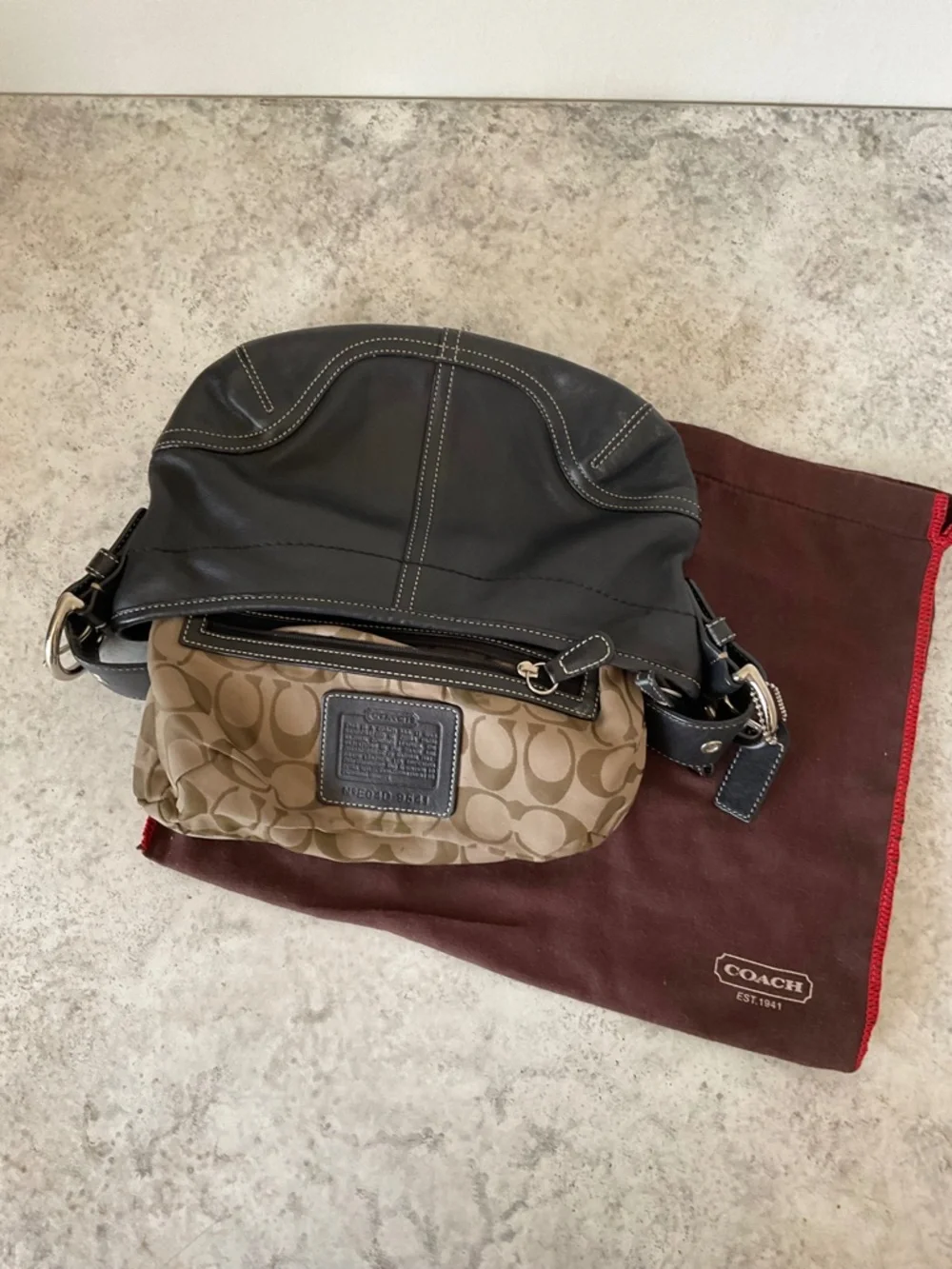 Coach Black Leather Curved Hobo Bag with Silver Hardware